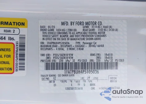 2023 Ford Mustang Ecoboost Premium из США, поврежденный, VIN 1FATP8UH4P5105036